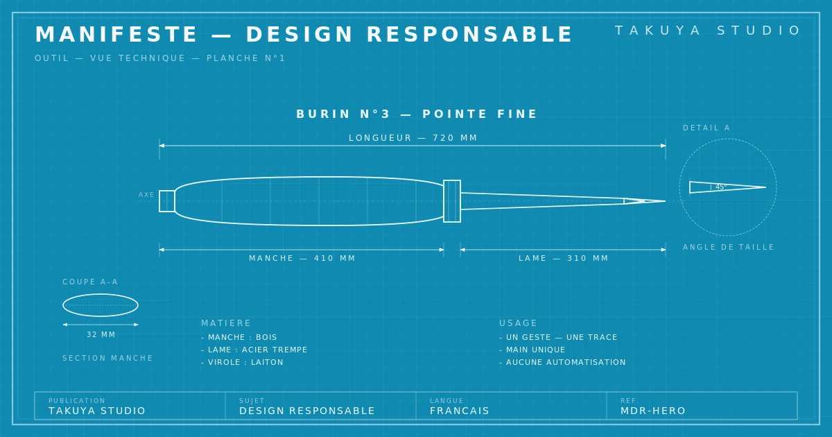 Blueprint — la main qui tient l'outil, vue principale