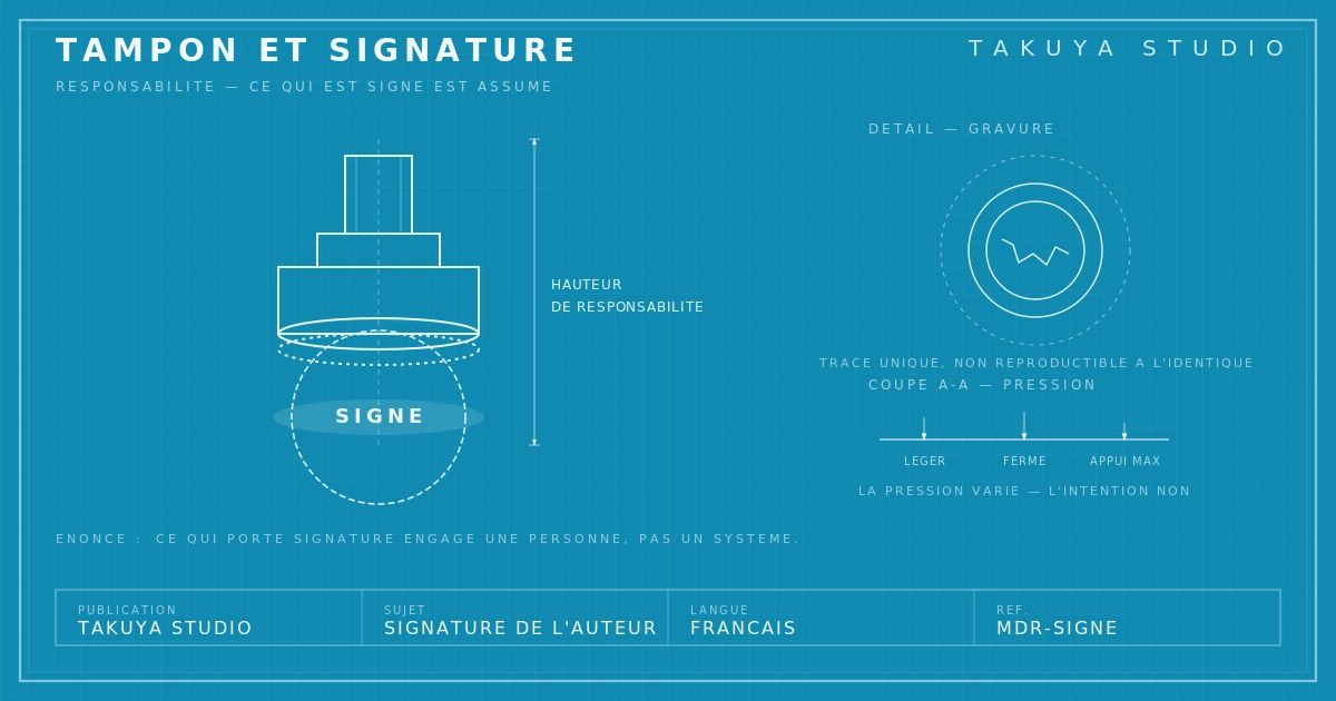 Blueprint — tampon et signature, responsabilité de l'auteur